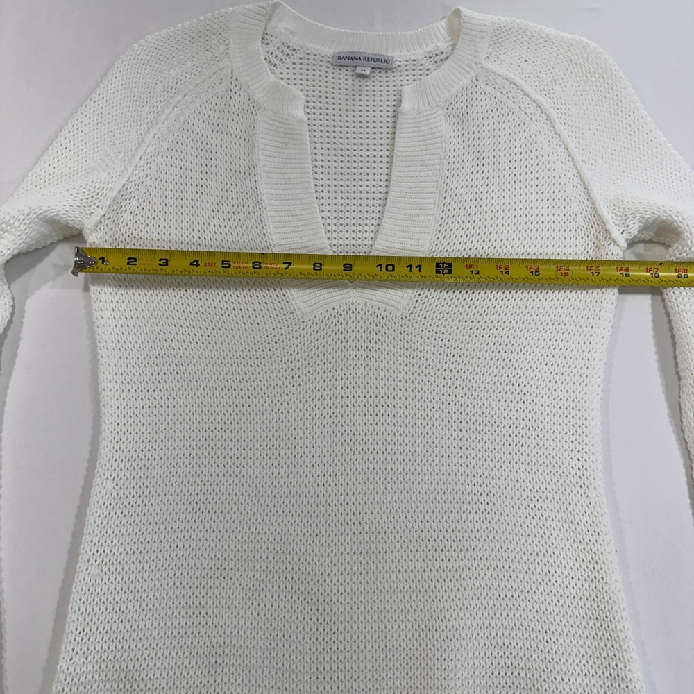 Banana Republic Open Knit Sweater‎ Womens Size M White Split Neck | Coastal - Picture 6 of 7